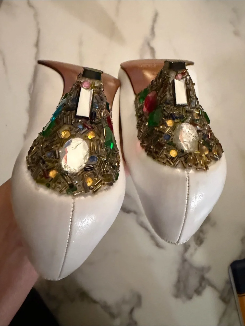 White Pointed Toe Leather Pumps
